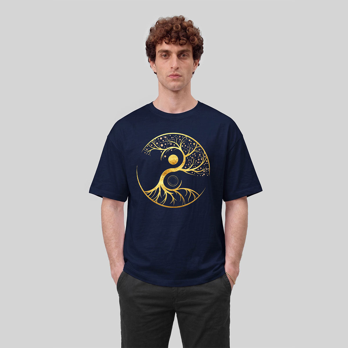 Artistic Graphics Pattern Mountain-Style Cotton T-Shirt