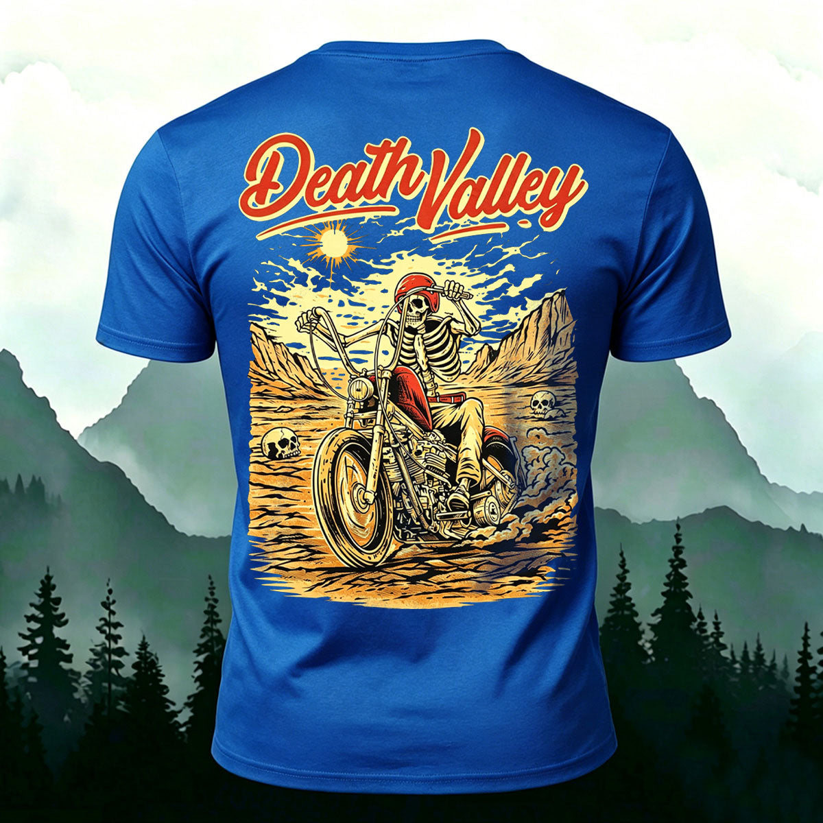 Motorcycle Skeleton Print Casual Cotton T-Shirt