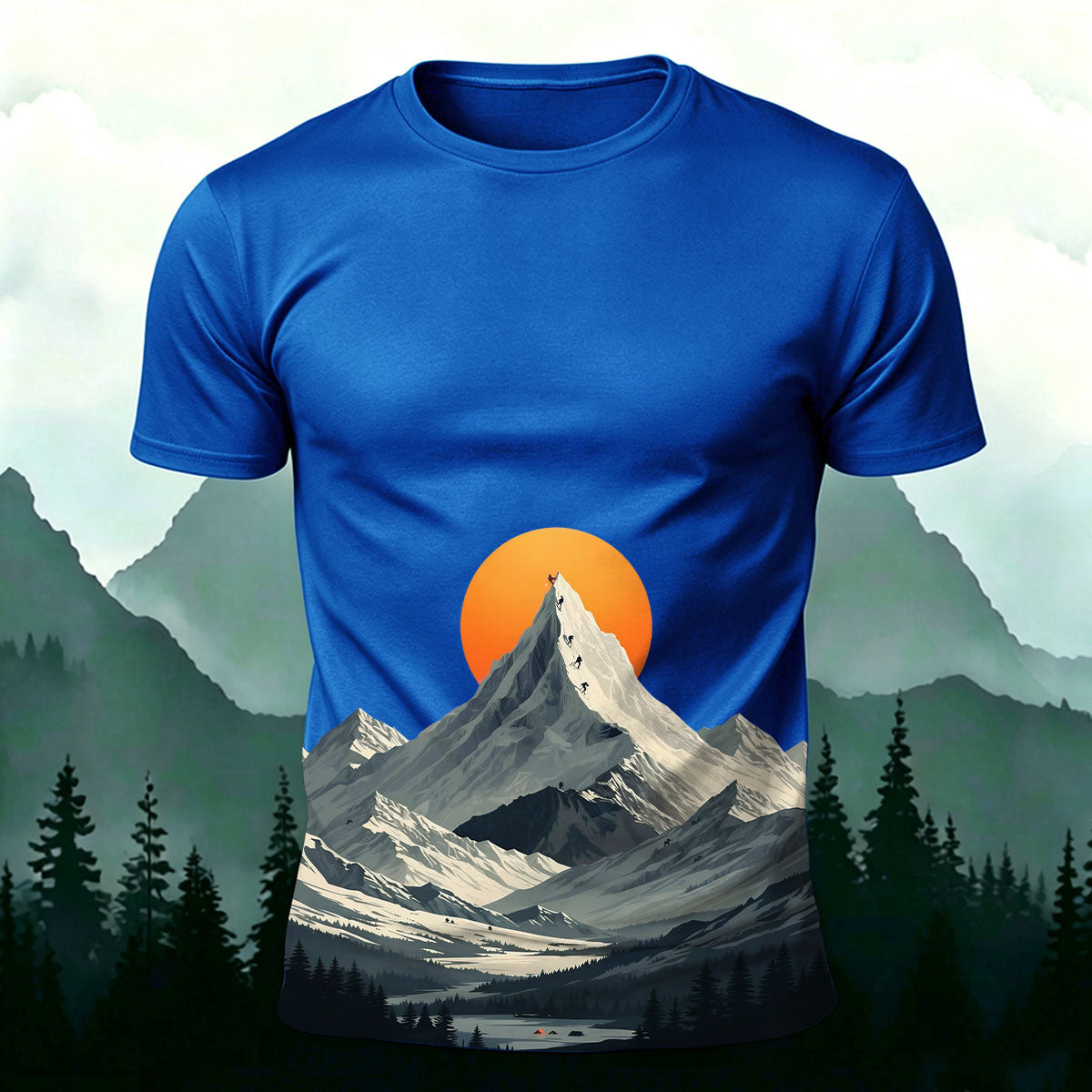 Snow-Capped Mountain Sunrise Print Comfortable Cotton T-Shirt