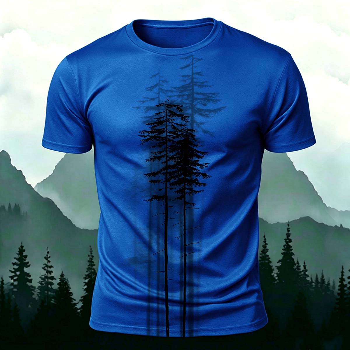 Straight Tree Pattern Retro Casual Polyester Tee