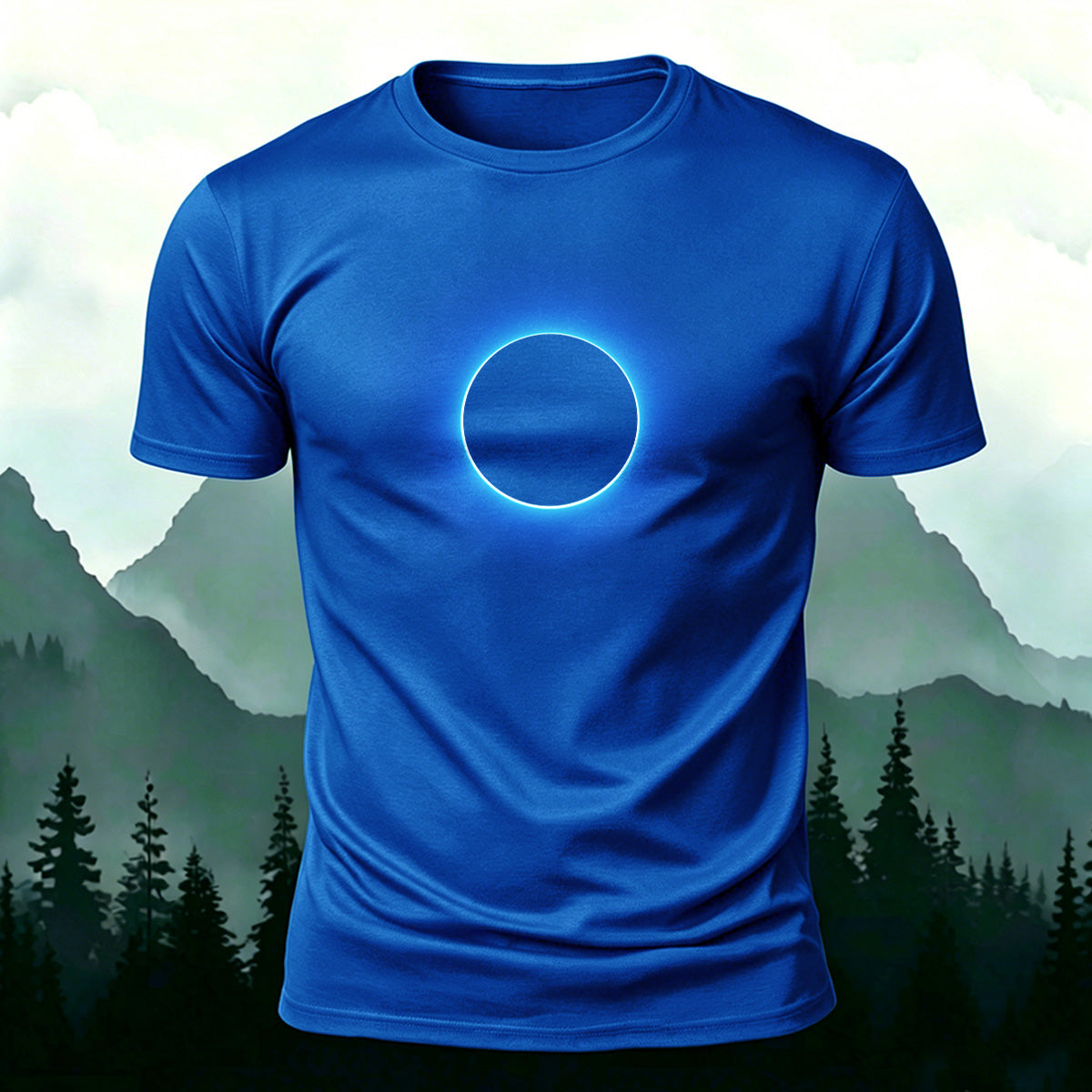 Glowing Circle Pattern Minimalist Breathable T-shirt Blue