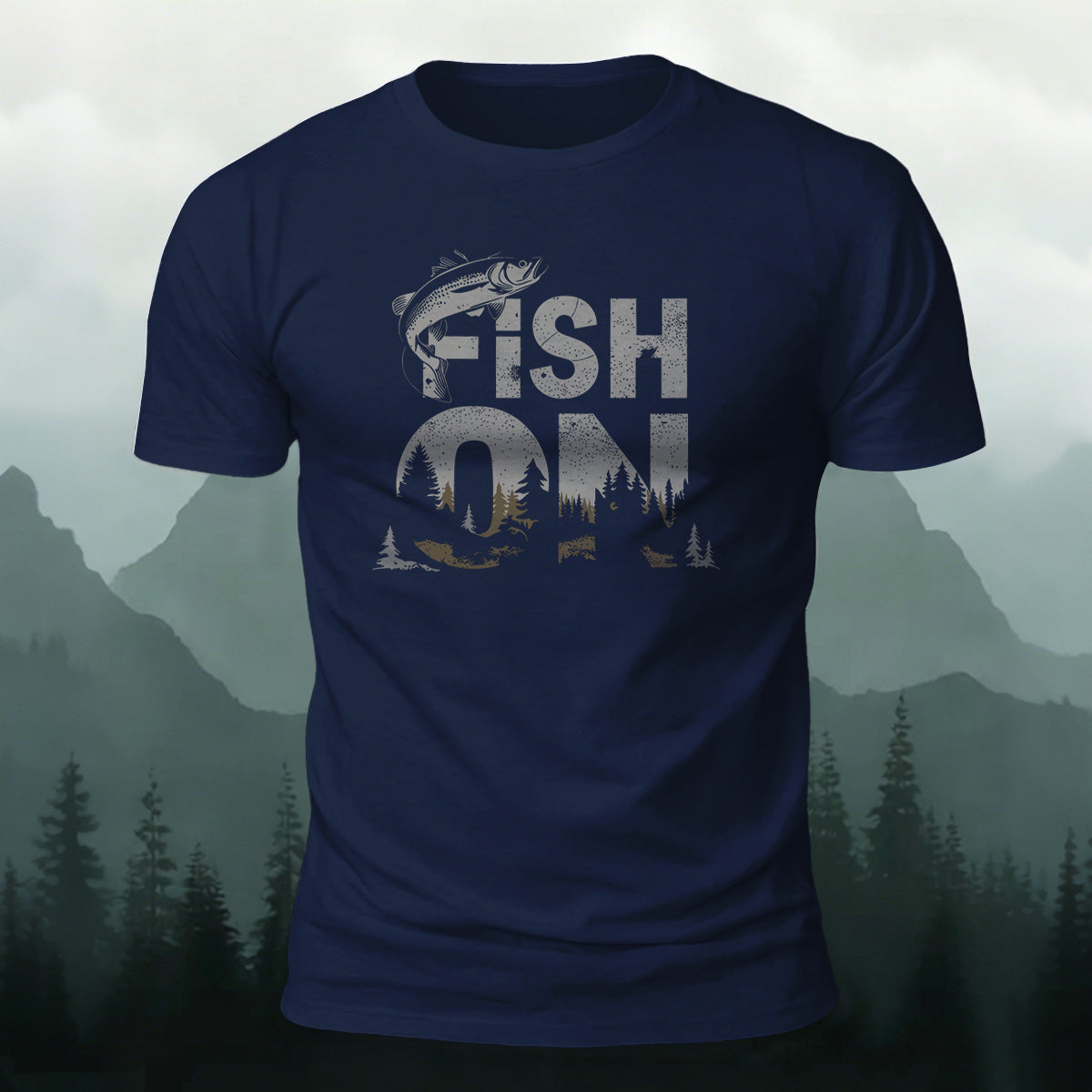 Fish on Art Print Cotton Outdoor Casual T-Shirt