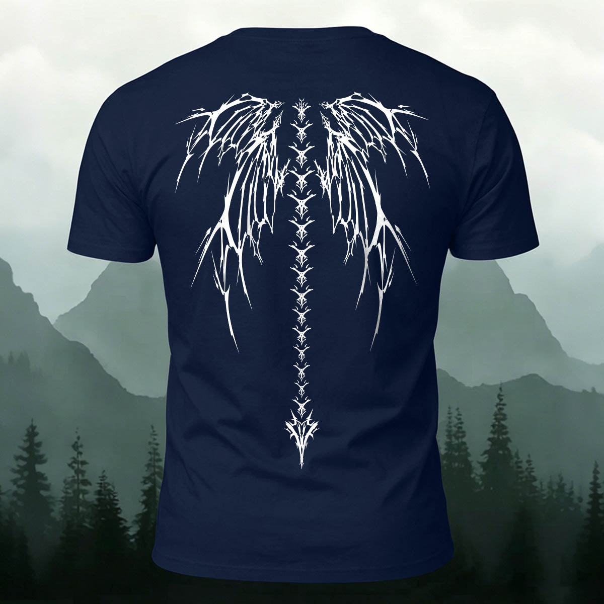 Dark-Style Devil Wings Spine Print Casual Cotton T-Shirt