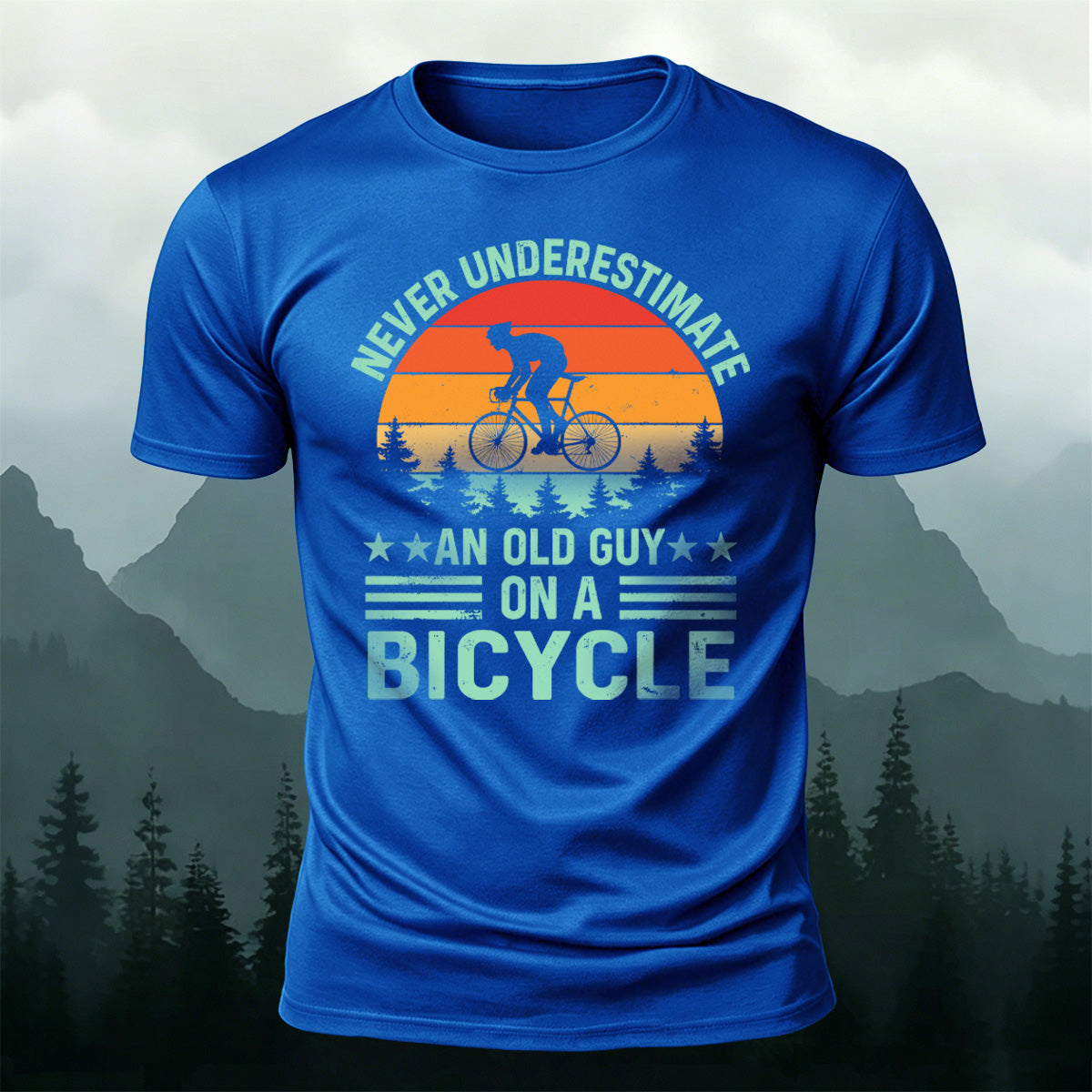 Cycling Spirit Printed Casual Breathable Material T-Shirt Blue