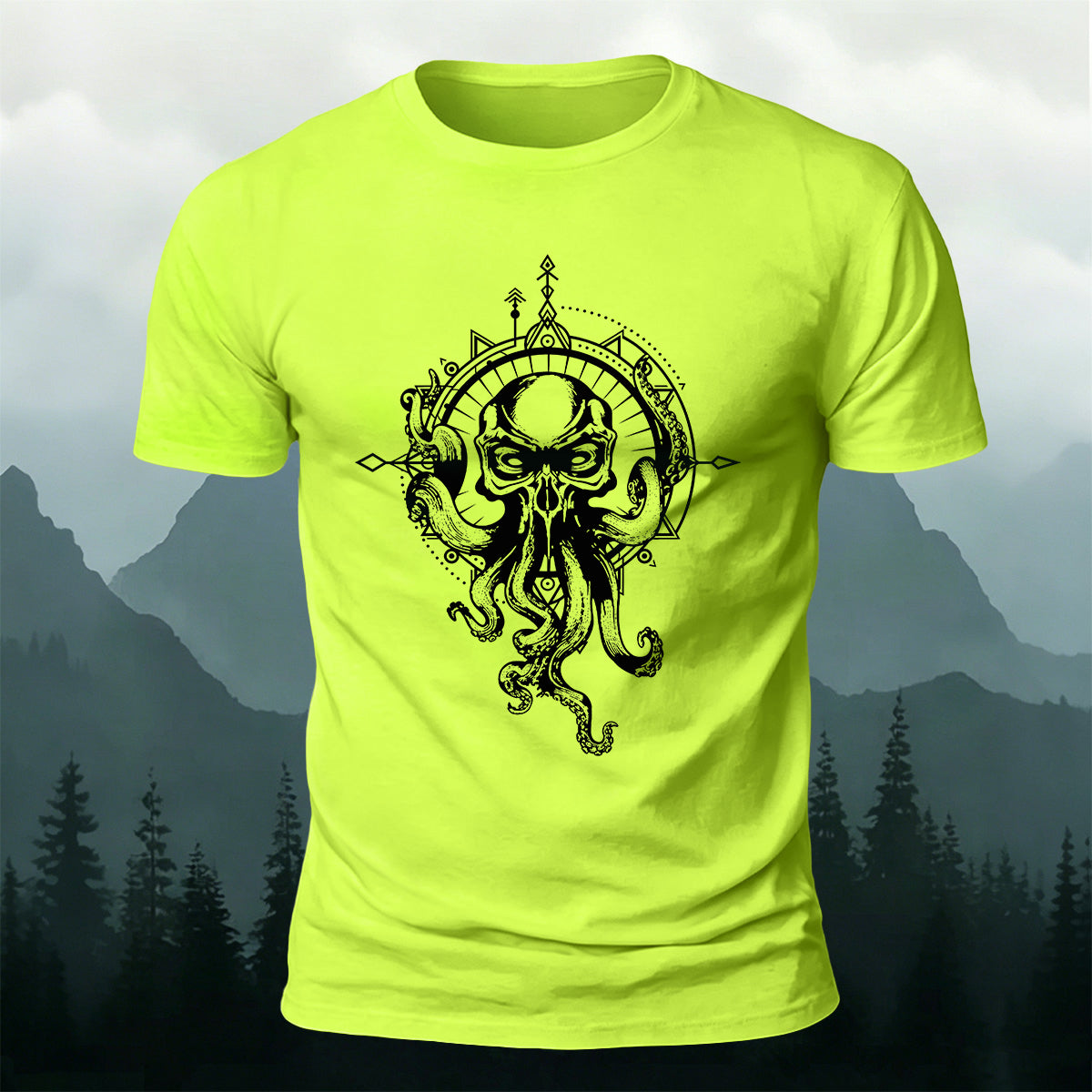 Vintage Octopus Print Outdoor Cotton T-Shirt