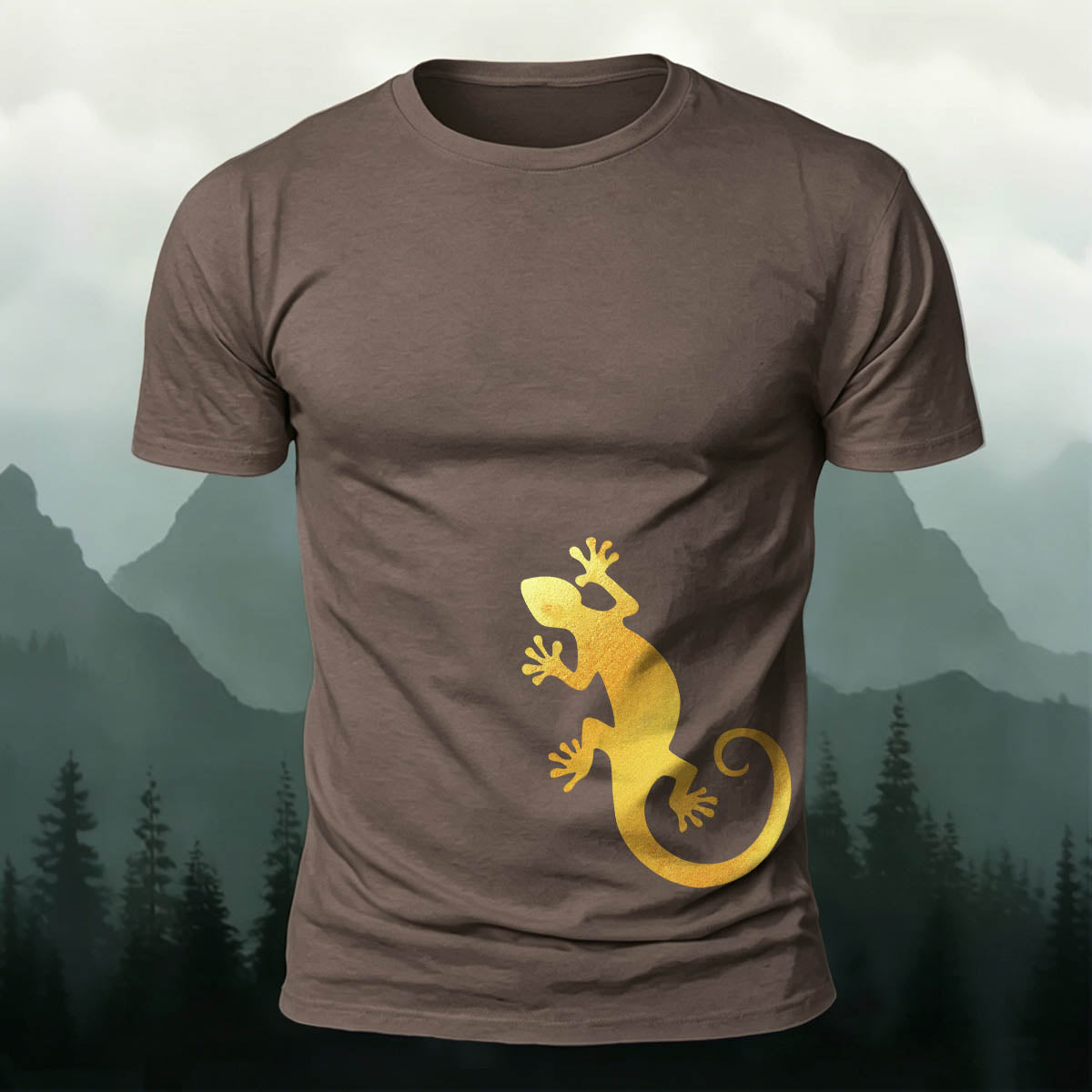 Golden Gecko Print 100% Cotton Crew Neck T-Shirt