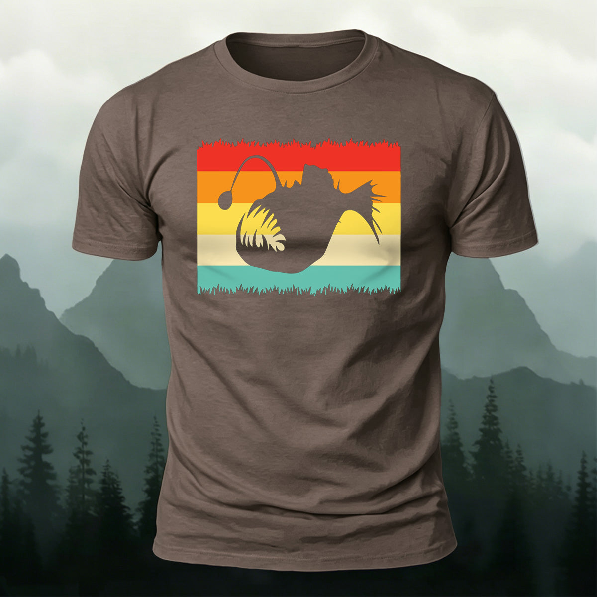 Colorful Openwork Fishing Print Soft-Touch Cotton T-Shirt
