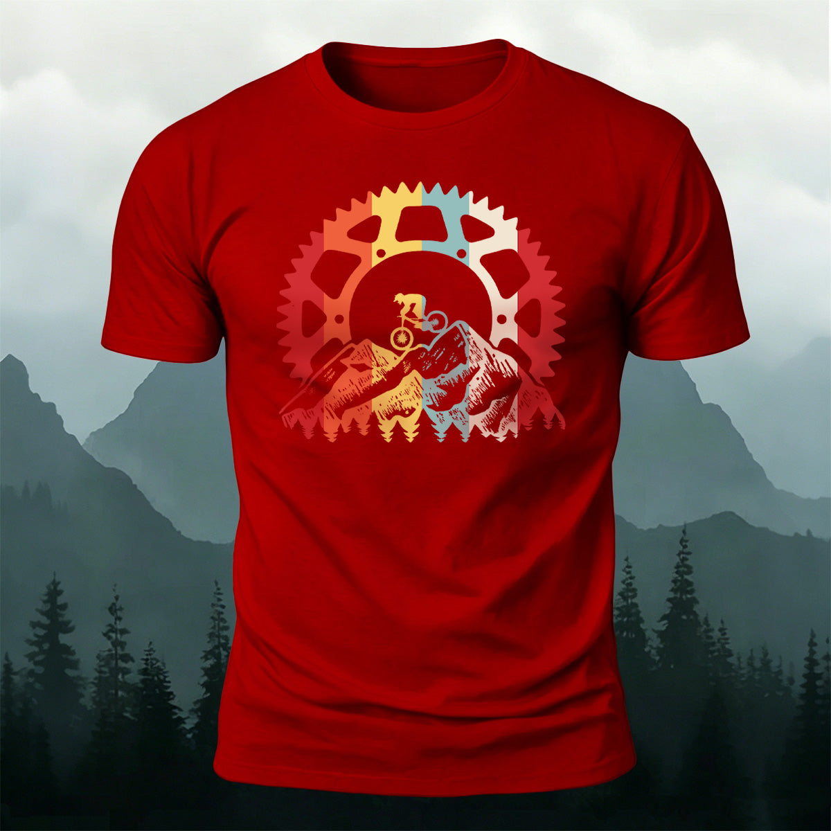 Colorful Bicycle Gear Print Combed Cotton T-Shirt