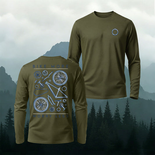 Bicycle Parts Print Casual Long-Sleeve Cotton Tee