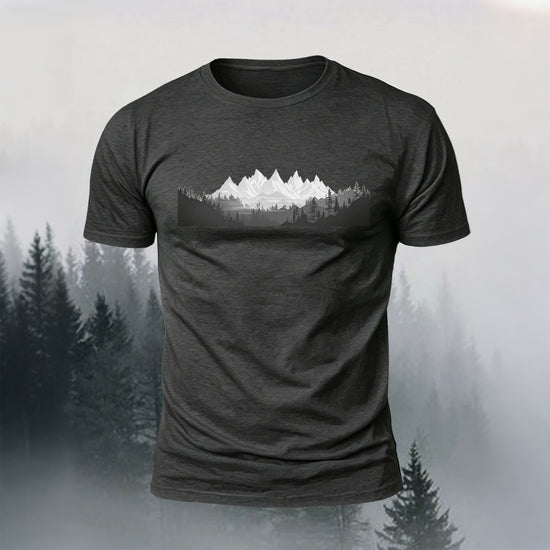 Mountain Forest Print Casual Comfortable T-Shirt Dark Grey