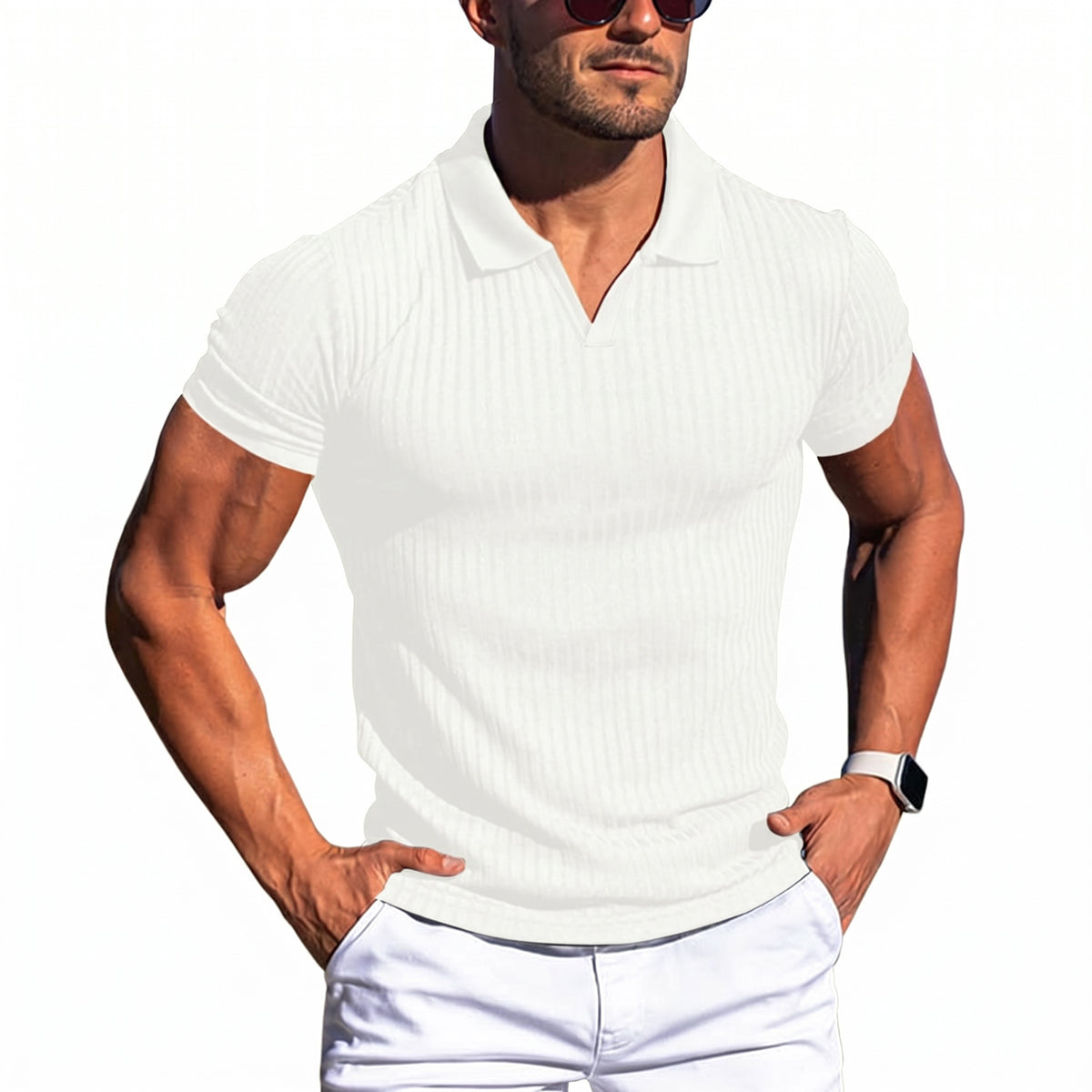 Vertical Stripe Casual Short-Sleeve Polo Shirt