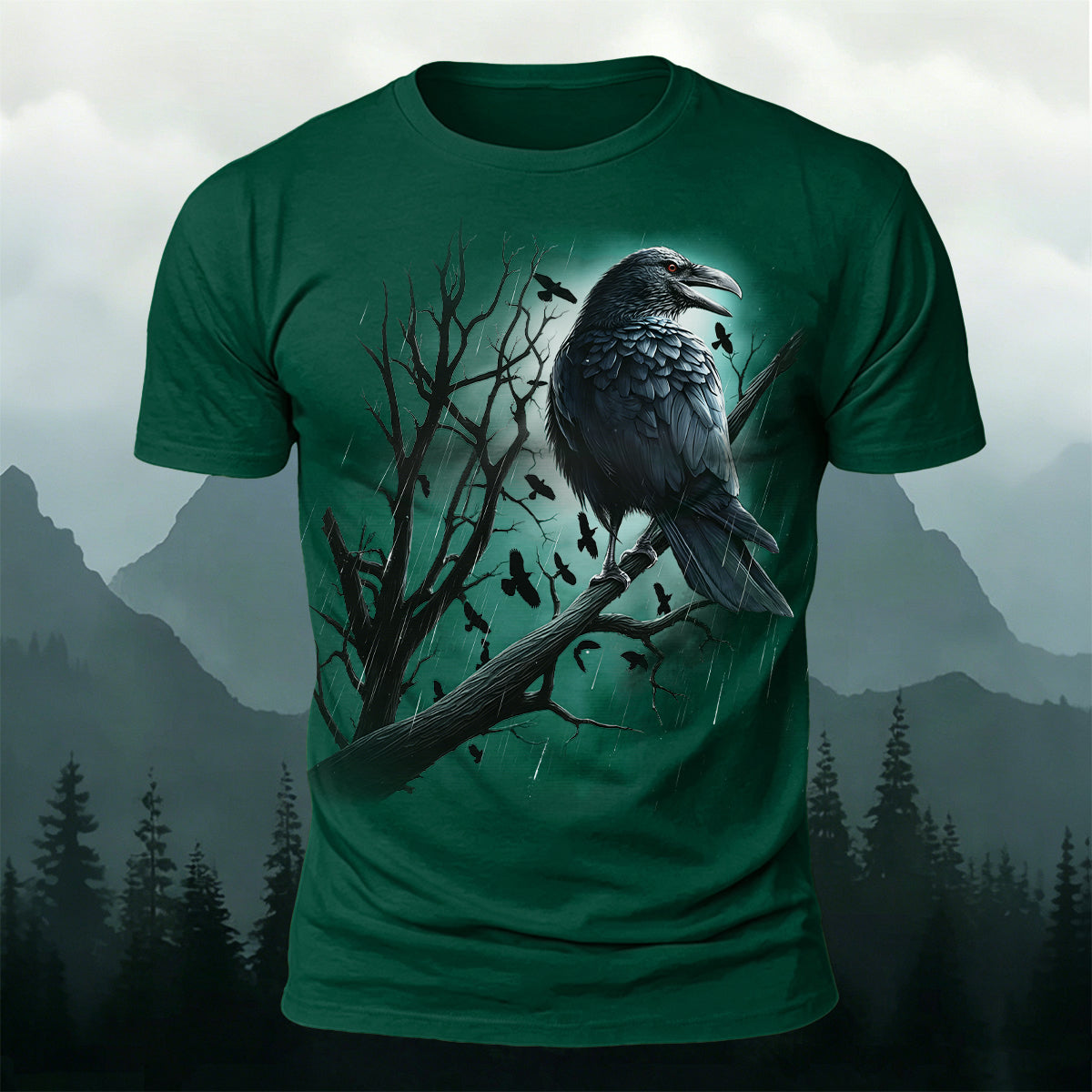 Bird Pattern Dark Style Casual Short-Sleeve T-Shirt