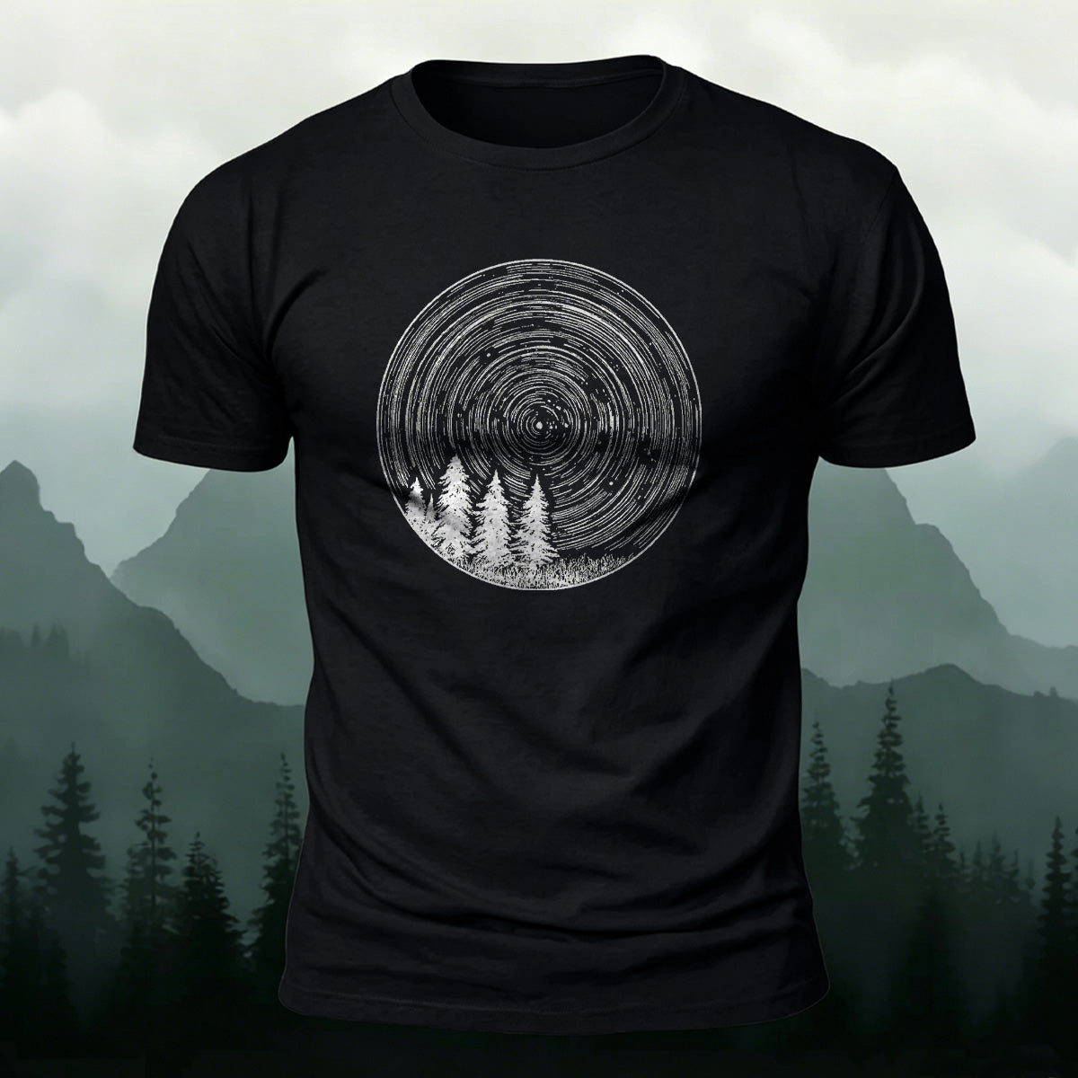 Circular Pattern Print Minimalist Breathable Material T-shirt Black
