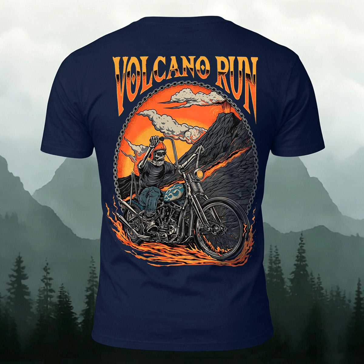 Skeleton Volcano Cycling Casual Cotton T-Shirt
