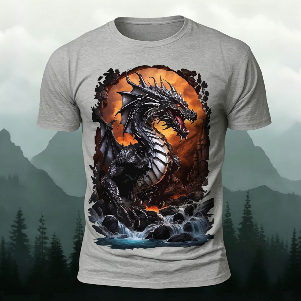 Rampaging Dinosaur Printed Casual Crew Neck T-Shirt