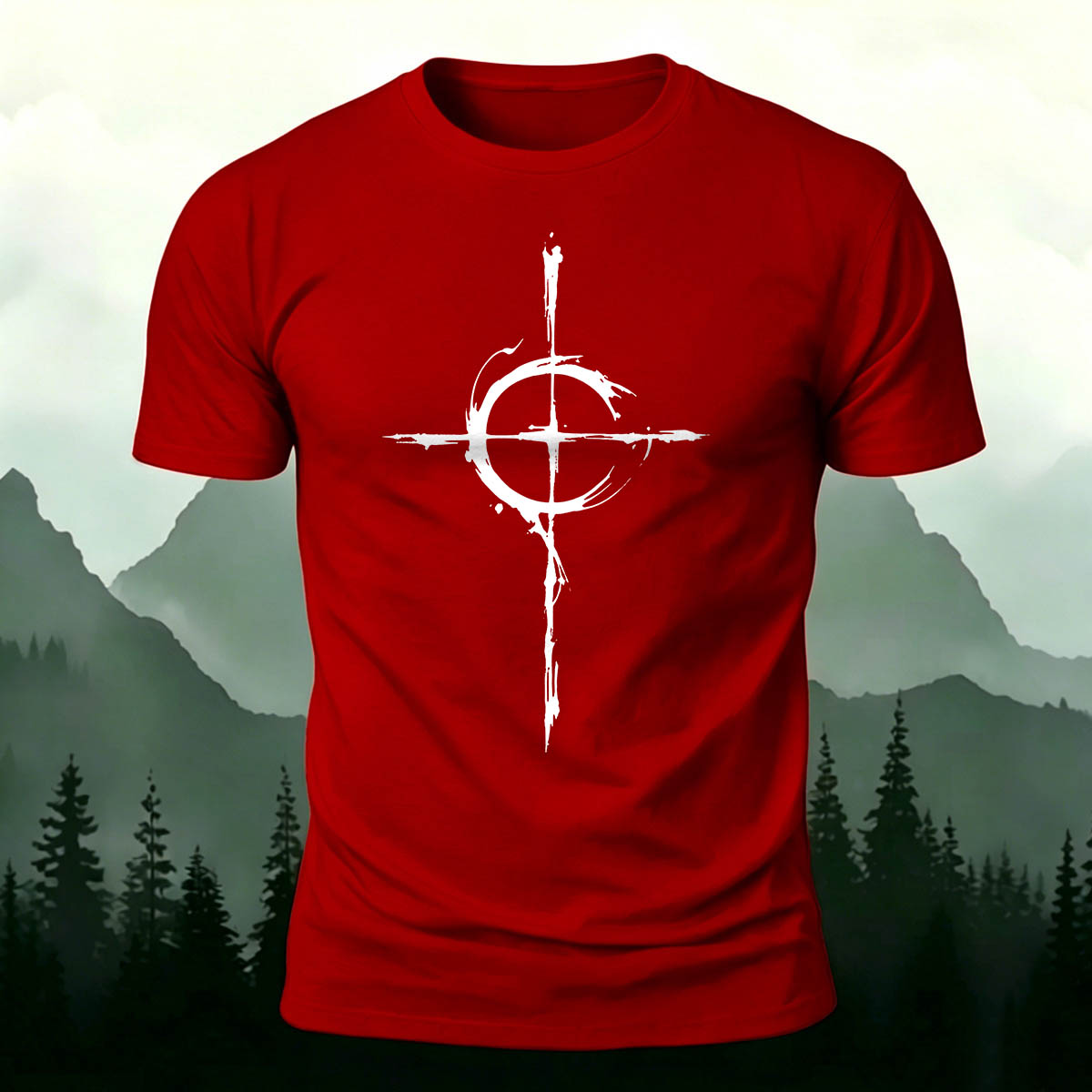 Cross-Pattern Ink Wash Print  Cotton T-shirt