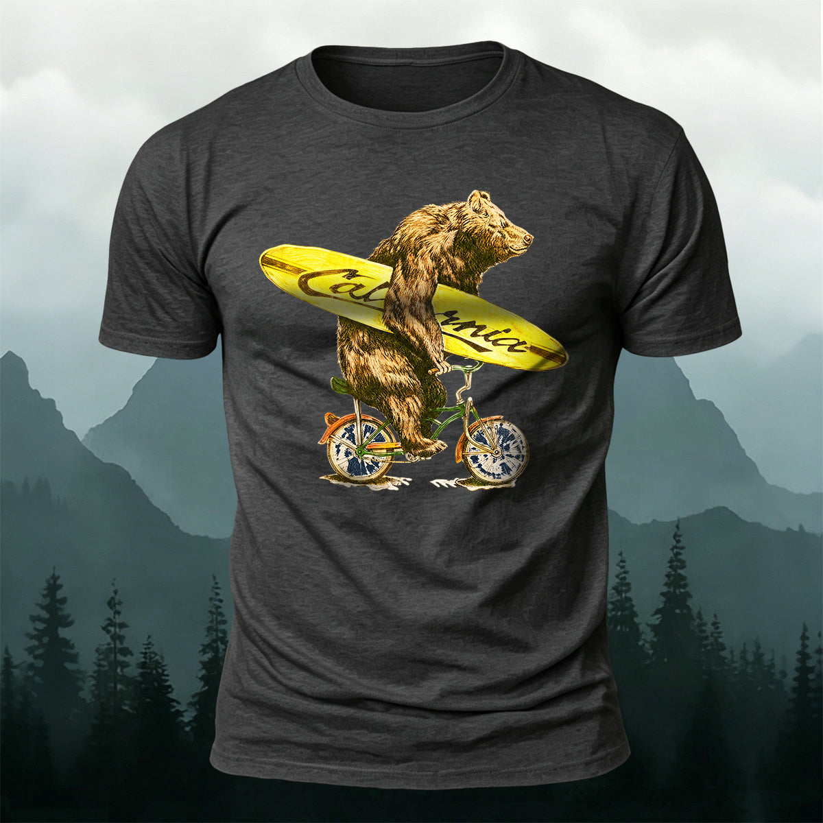 Fun Bear Cycling Surfing Outdoor Premium Cotton Tee