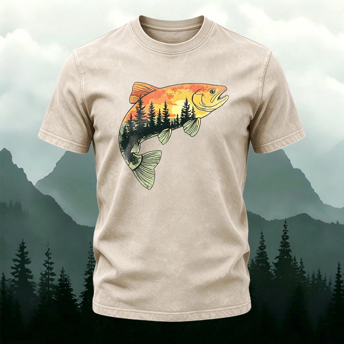Fish Pattern Forest Style Ultra-soft Fabric T-Shirt