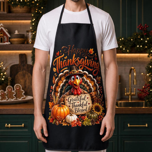Linen Turkey Pumpkin Thanksgiving Apron