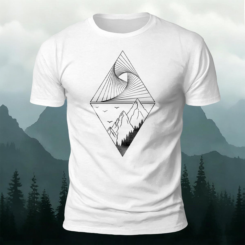 Mountain Geometric Pattern Casual 100% Cotton T-Shirt
