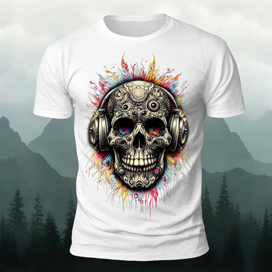 Music Skeleton Print Casual Skin-Friendly T-Shirt
