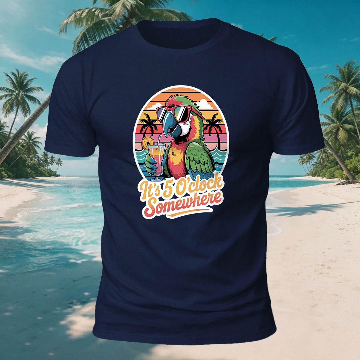 Fun Parrot Drinking Juice Casual Skin-Friendly T-Shirt