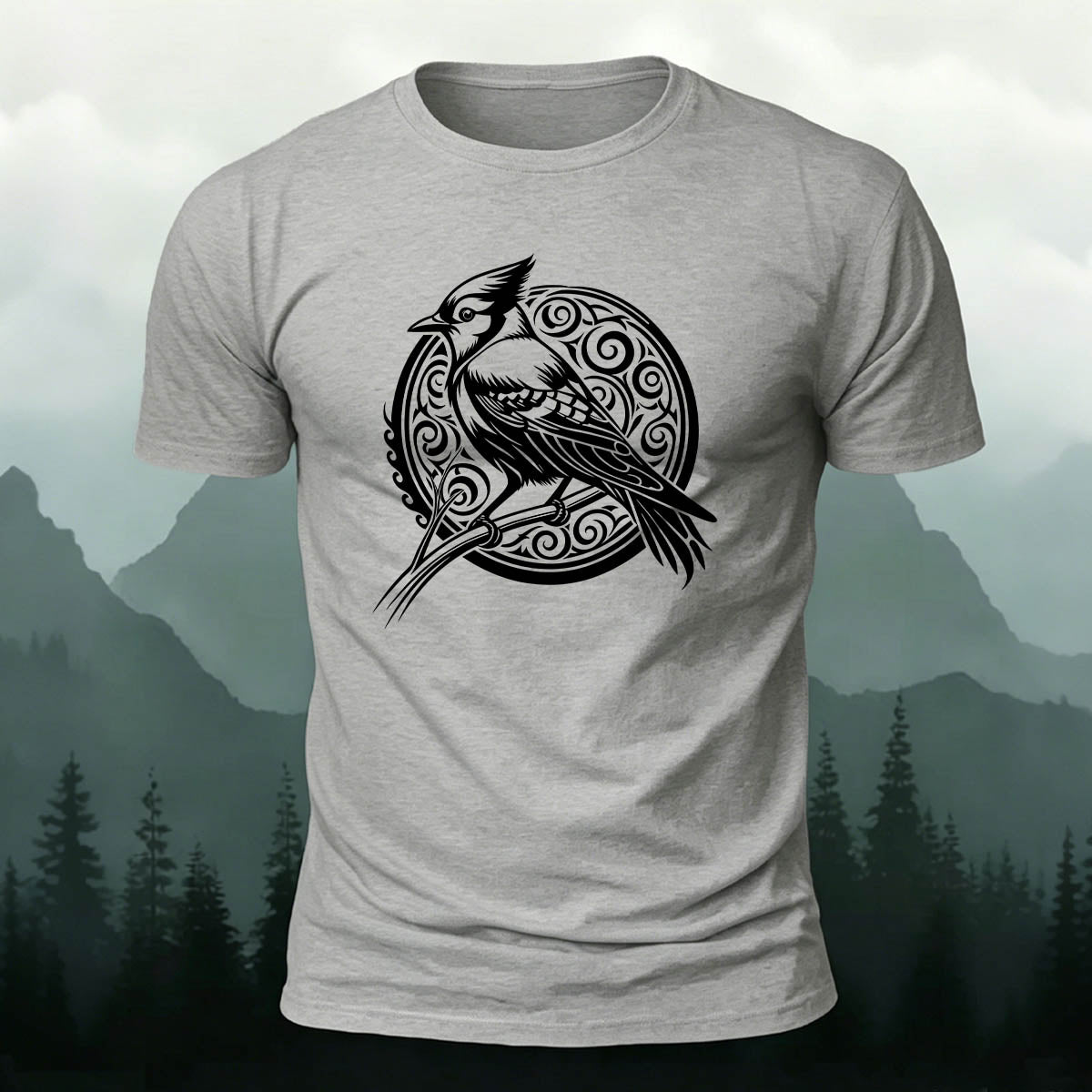 Vintage Bird Circle Print Versatile Cotton T-Shirt