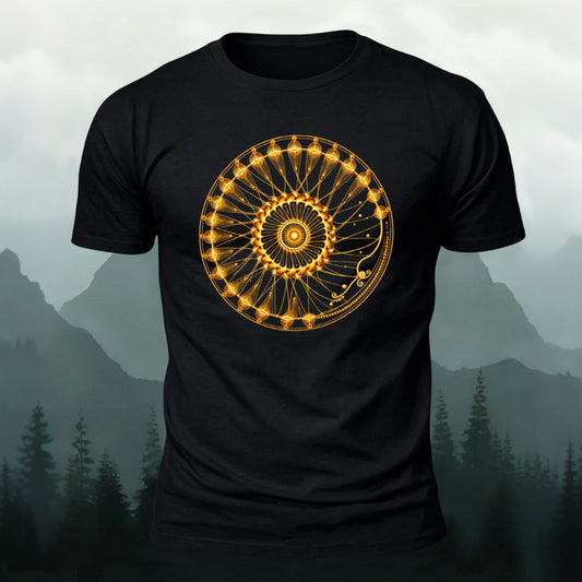 Combed Cotton Golden Cosmic Wheel Casual T-Shirt