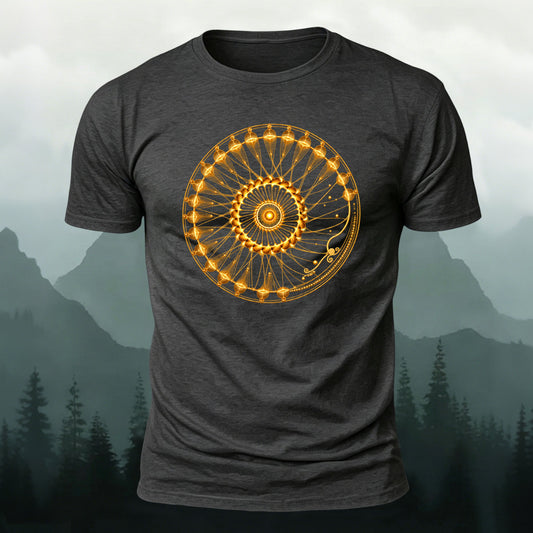 Combed Cotton Golden Cosmic Wheel Casual T-Shirt