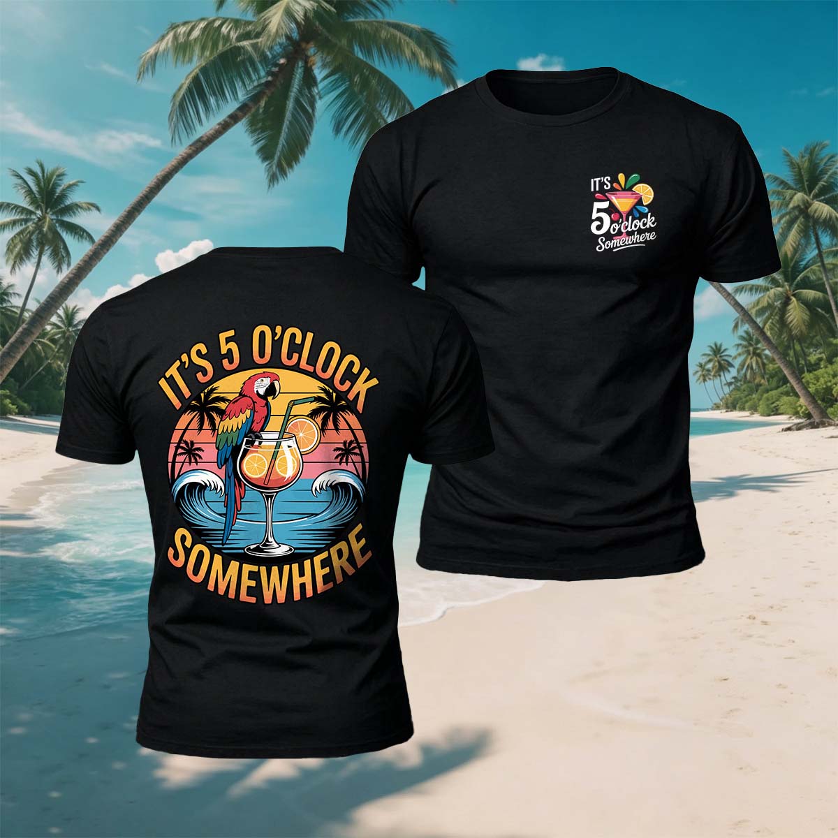 Parrot Drinking Fun Print Beach Casual Breathable Tee
