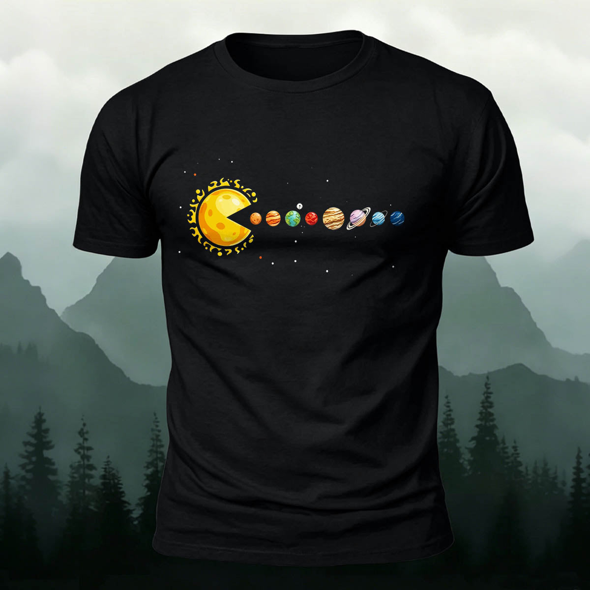Fun Solar System Print Casual 100% Cotton T-Shirt