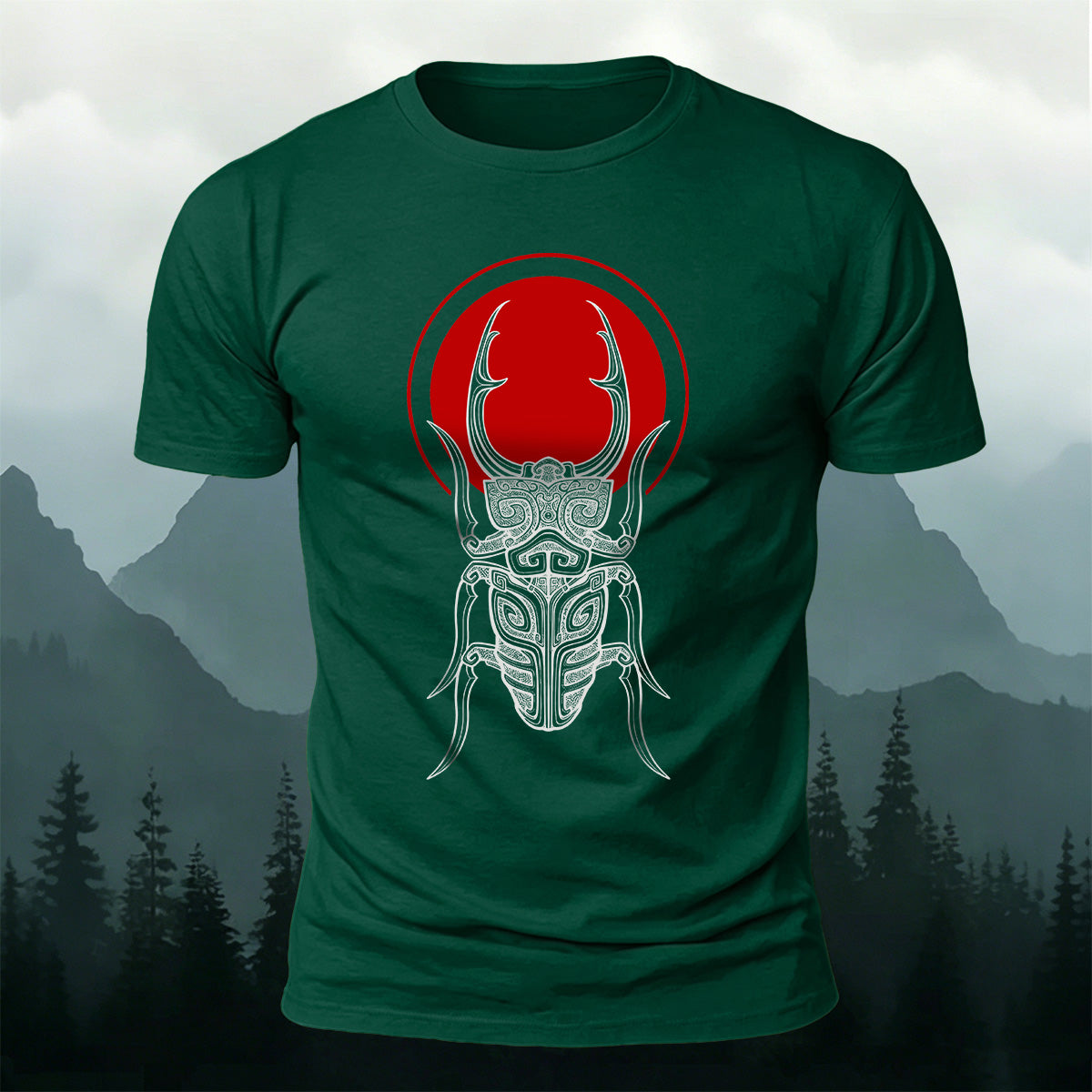 Retro Sketched Beetle Print Outdoor Comfort Cotton T-Shirt