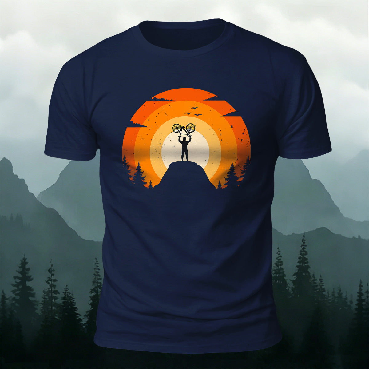 Outdoor Cycling Art Print 100% Cotton Comfort T-Shirt Navy