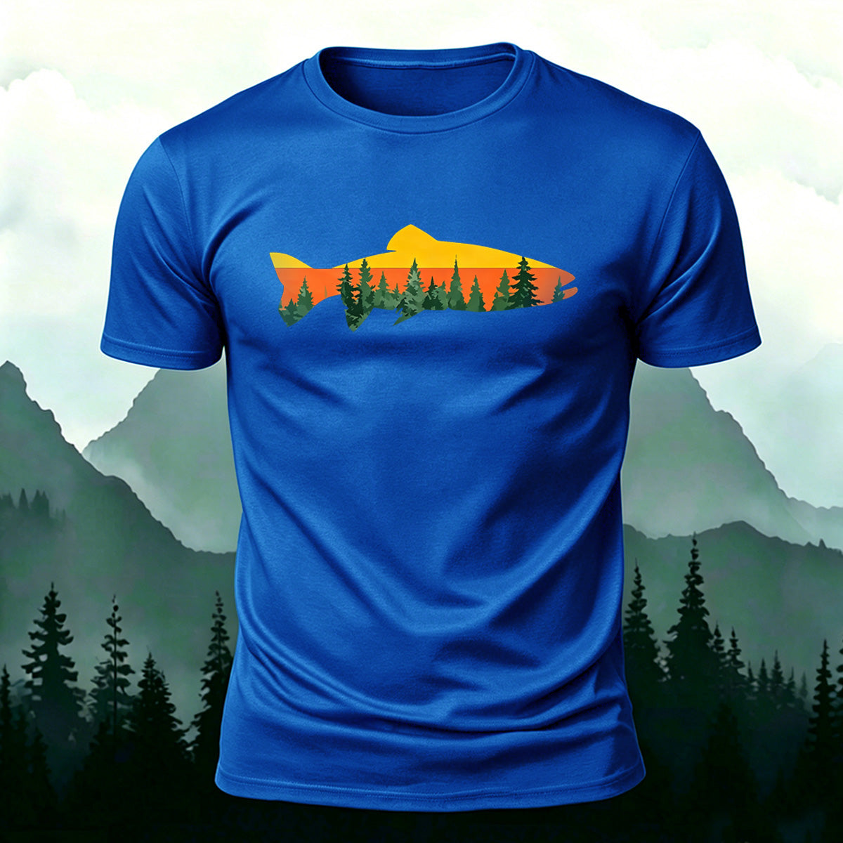 Fish Forest Printed 100% Cotton T-Shirt Nlue