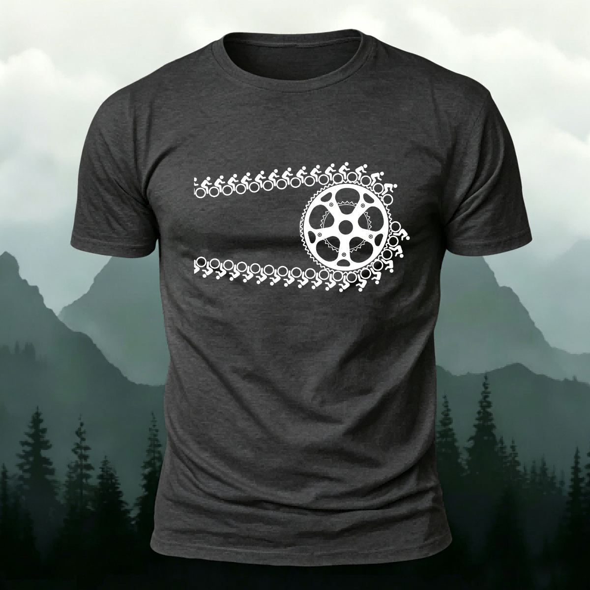 Artistic Cycling Pattern Outdoor Style Skin-Friendly T-Shirt Dark Grey