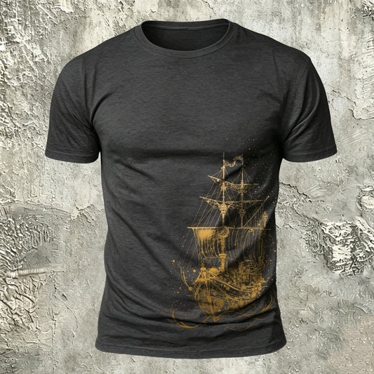 Sailboat Pattern Outdoor Premium Cotton T-Shirt
