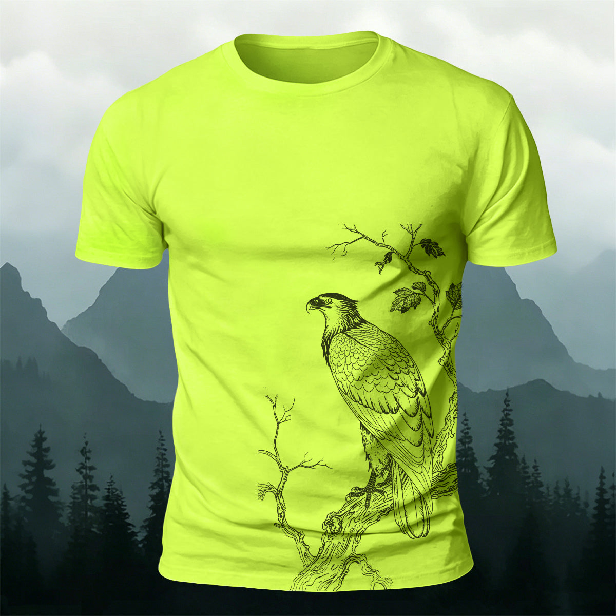 Bird-on-a-Branch PrintCasual 100% Cotton T-Shirt NG