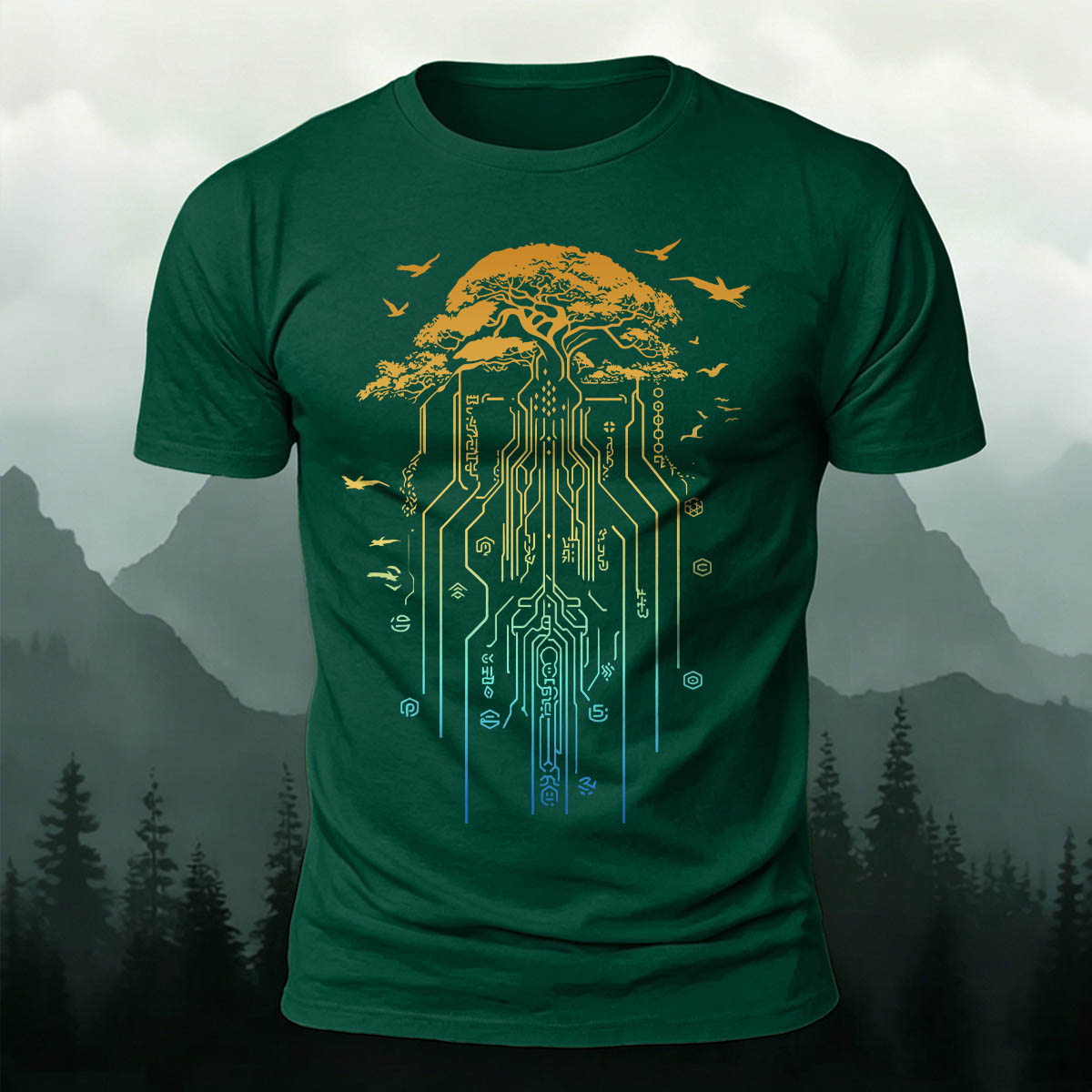 Line Tree Root Casual Skin-Friendly T-Shirt