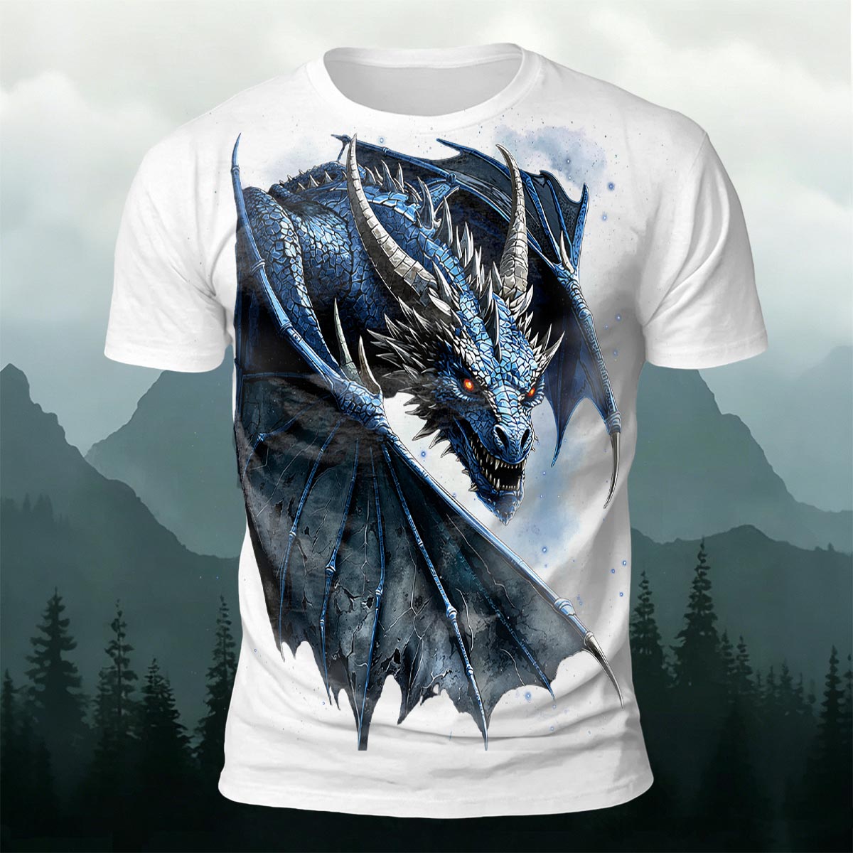 Fierce Dragon Print Cool Casual Premium Cotton T-Shirt White