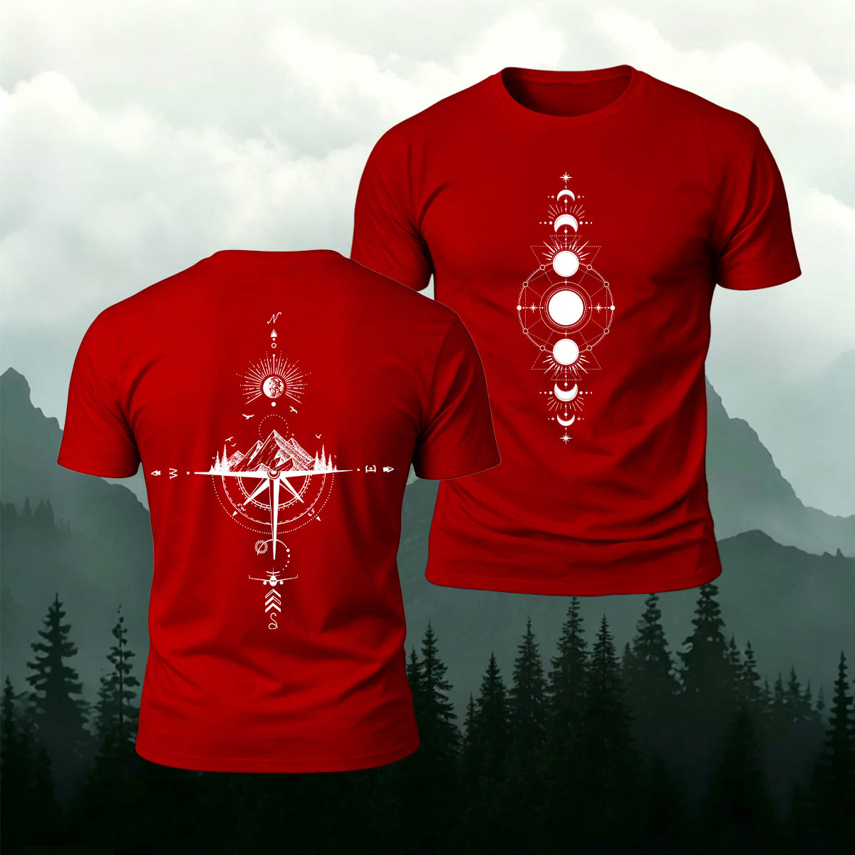 Cosmic and Nature Print Casual Cotton T-Shirt