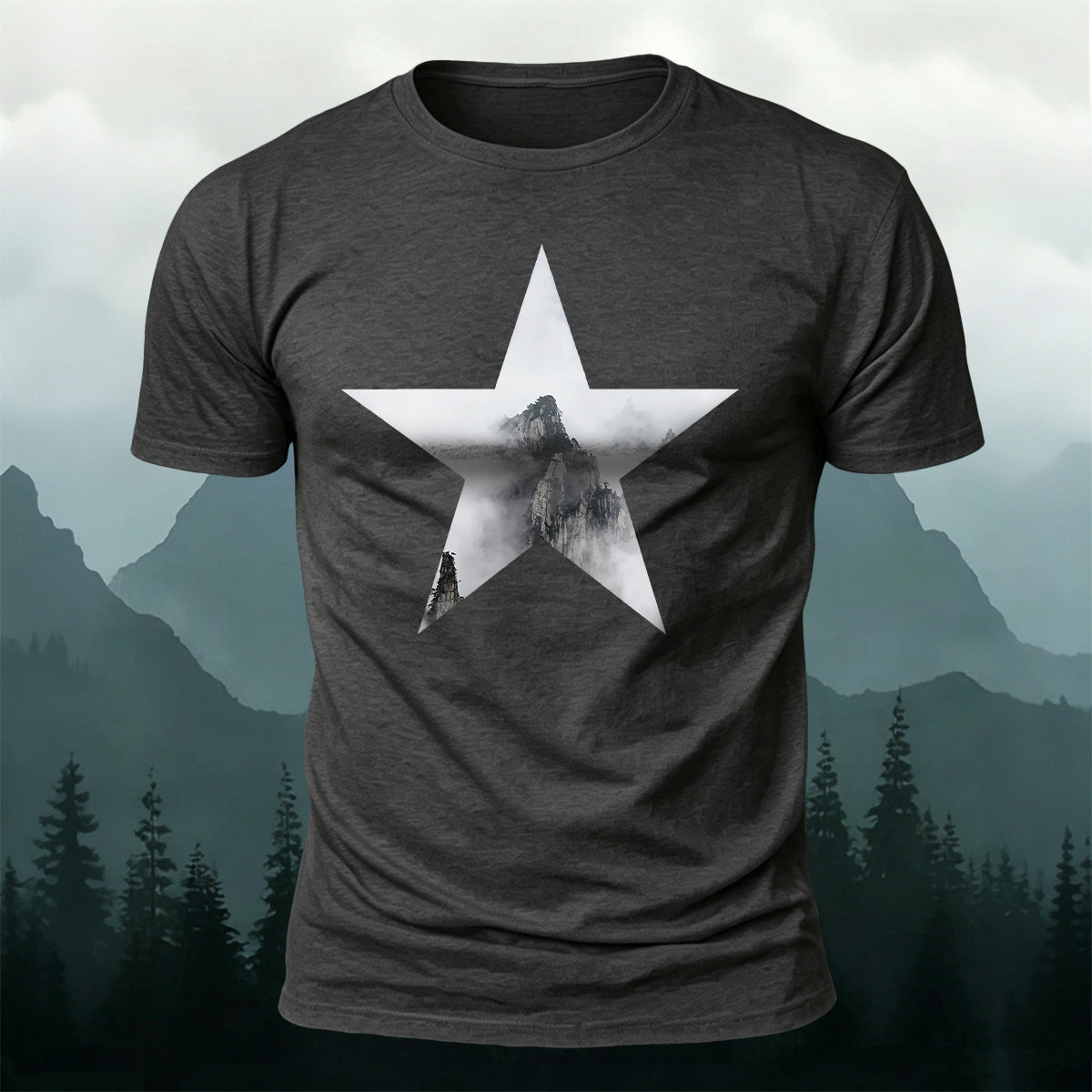 Five-Pointed Star Forest Casual Cotton T-Shirt