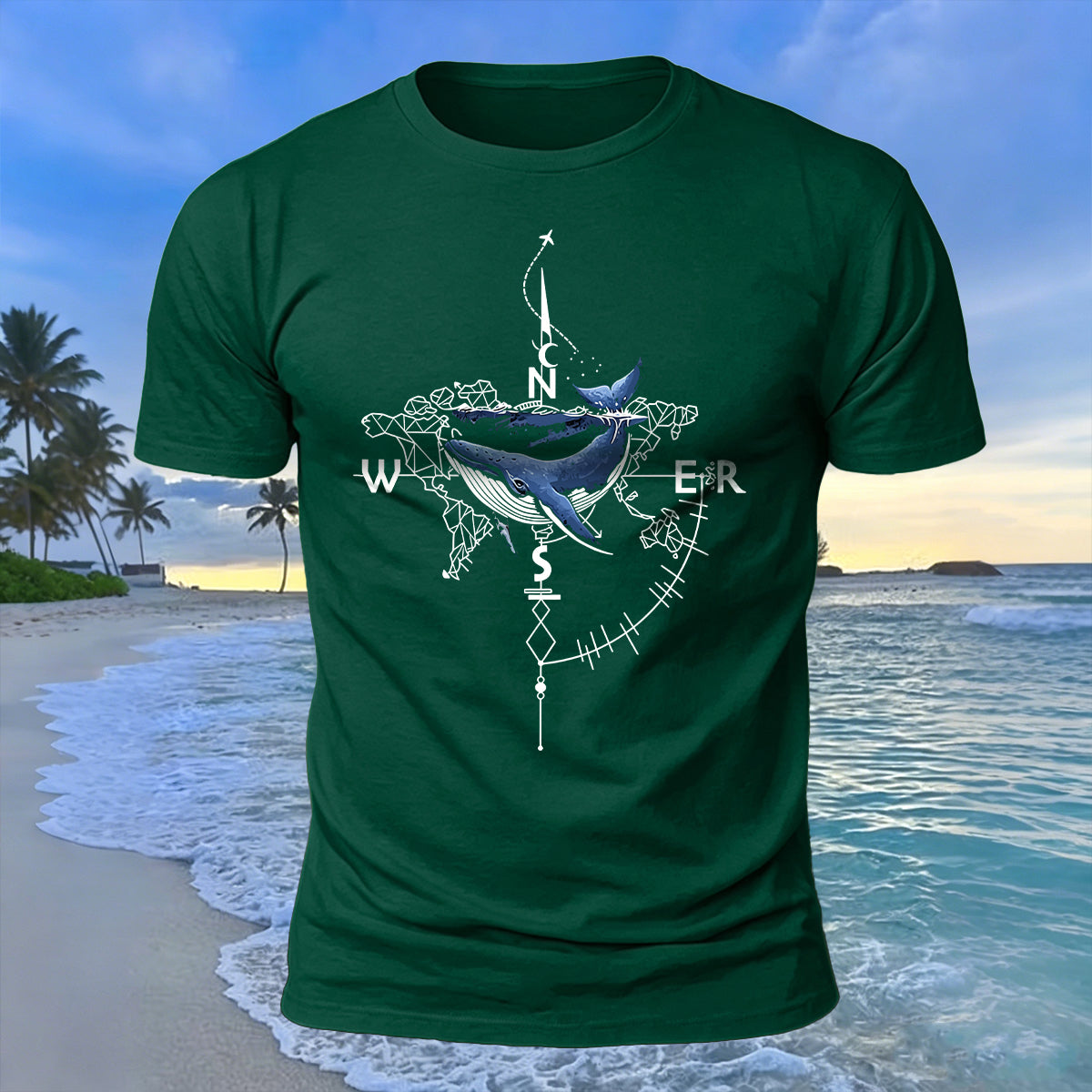 Creative Whale Compass Print 100% Cotton Soft-Touch T-Shirt
