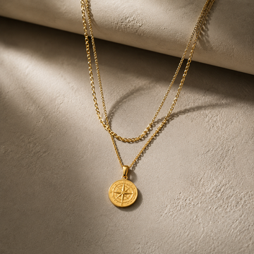 Vintage Double Layer Compass Nautical Pendant Necklace
