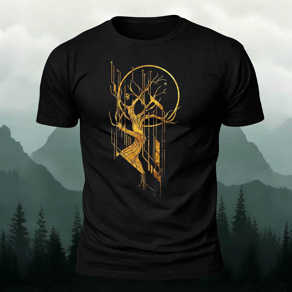 Line Tree Graphic Casual Premium Cotton T-Shirt