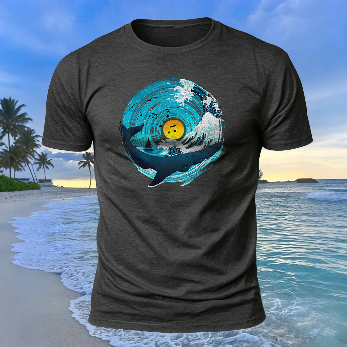 Music Ocean Print Beach Casual Breathable T-Shirt