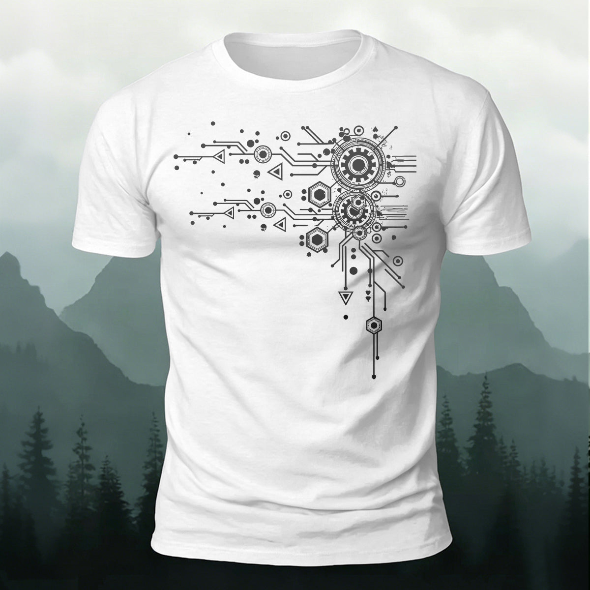Creative Geometric Mechanical Premium Cotton T-Shirt White
