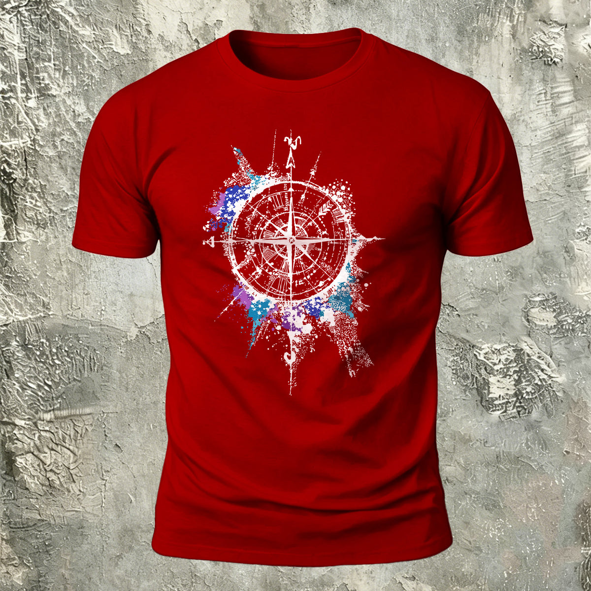 Compass Art Graphic 100% Cotton Casual T-Shirt Red