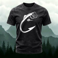Minimalist Fish Pattern Outdoor Casual Washed Cotton T-Shirt Black