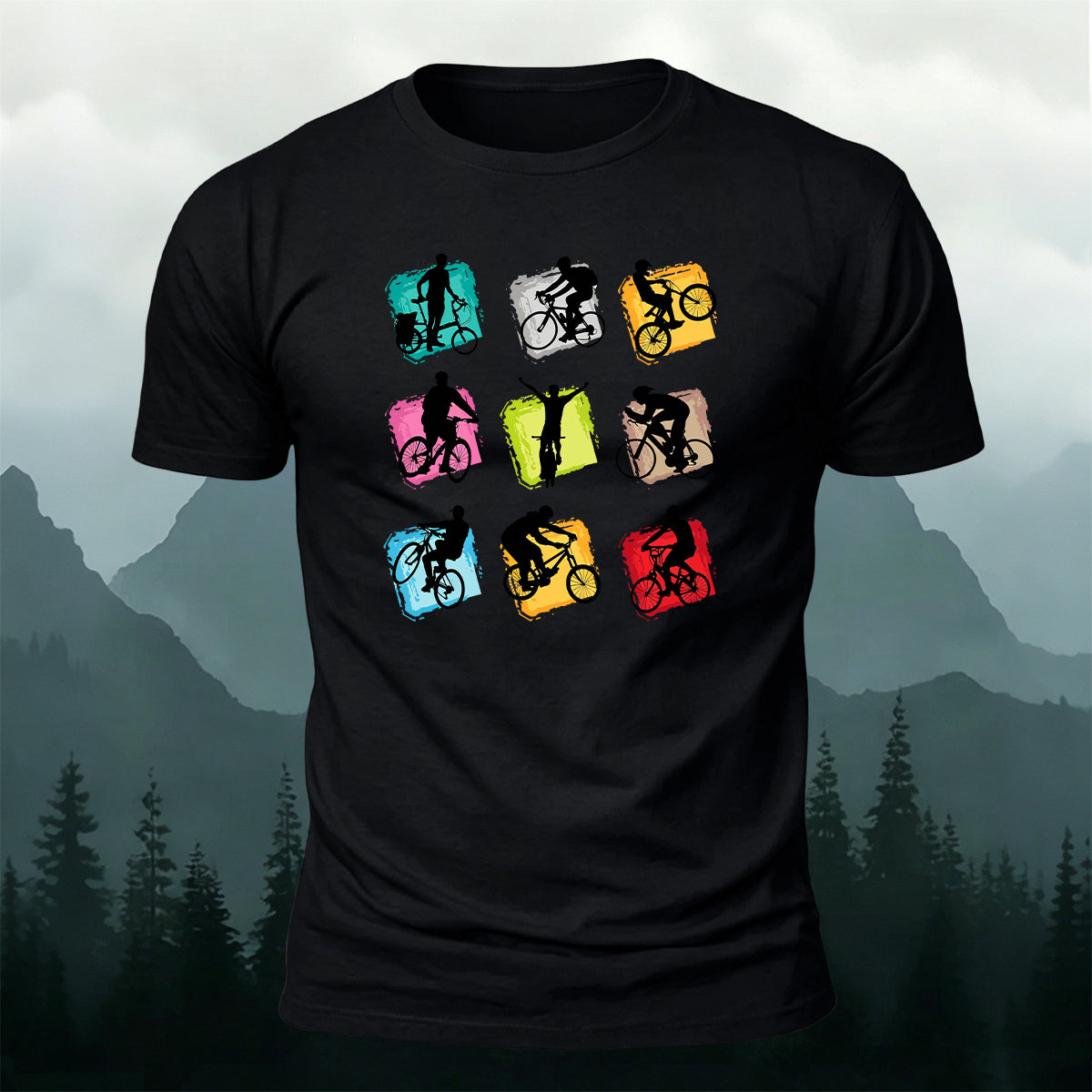 Colorful Nine-Grid Cycling Series Printed Cotton T-Shirt