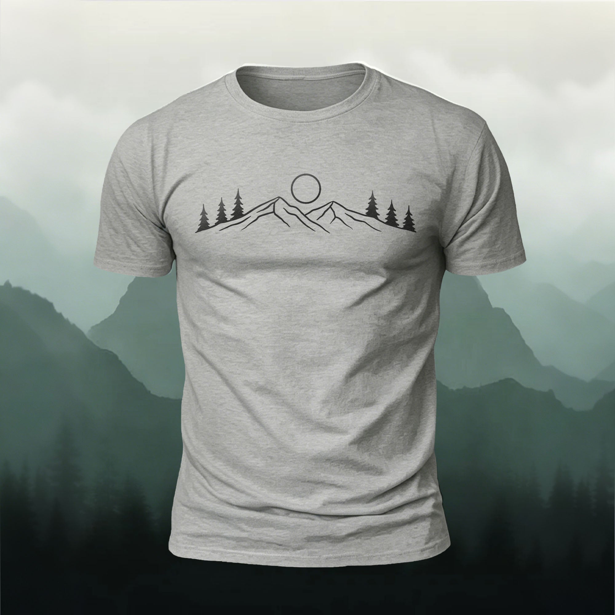 Sunrise Mountain Forest Print Casual T-Shirt